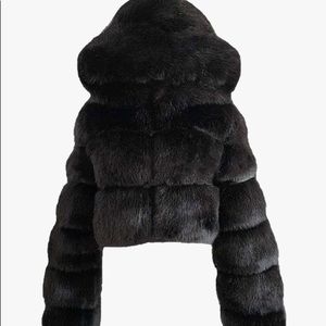 Black Cropped Fur Coat